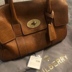 Mulberry Bayswater with Strap Grain Veg Tanned Leather Bag, Oak - Small